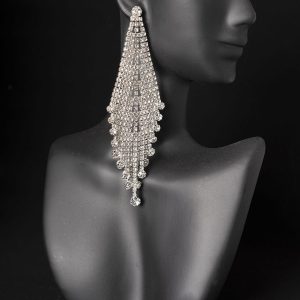 Long dangle rhinestone competition earrings