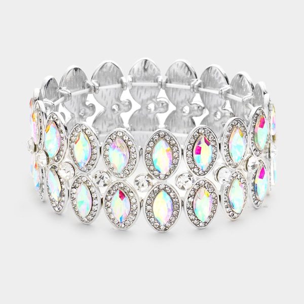 Crystal Glass Teardrop Evening Stretch Bracelet