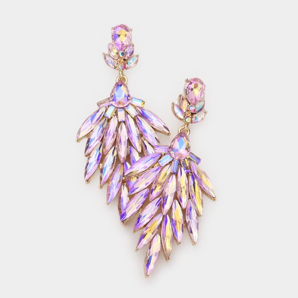 • Marquise Stone Cluster Dangle Evening Earrings PINK