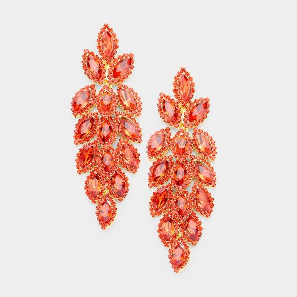 Crystal Stone Leaf Cluster Marquise Evening Earrings