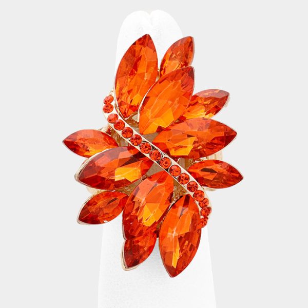 •  Teardrop Stone Accented Stretch Ring Orange