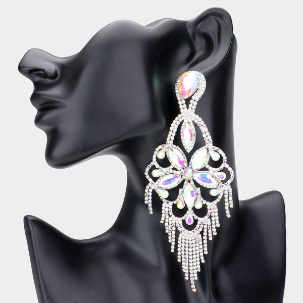 Marquise Stone Flower Accented Chandelier Evening Earrings Multi Color