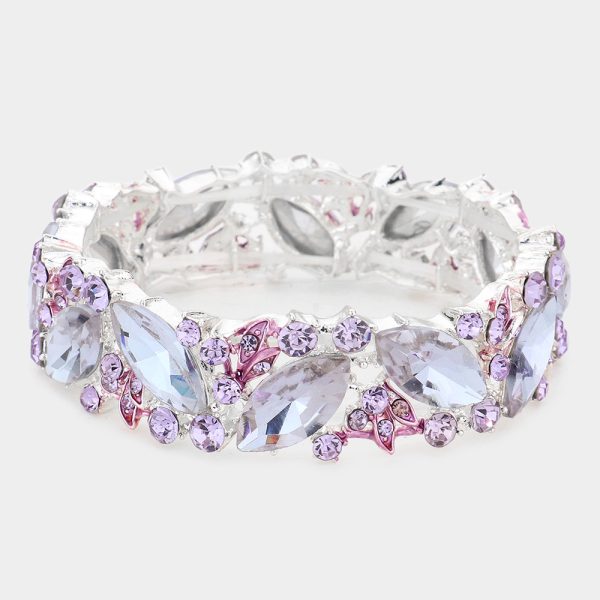 Glass Lavender crystal marquise stretch bracelet