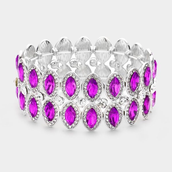 Marquise Pink Stone Accented Stretch Evening Bracelet