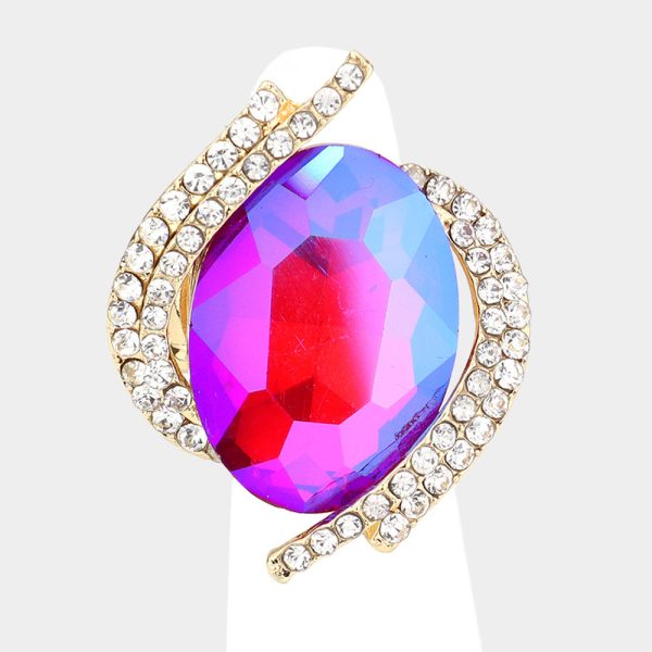 Oval Pink Crystal Centered Stretch Ring