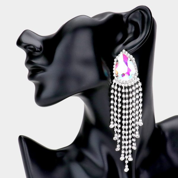 Teardrop Multi Stone Accented Fringe Dangle Evening Earrings