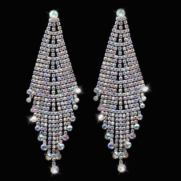 Bling Multi Rhinestone Crystal Long Tassel Drop Earrings