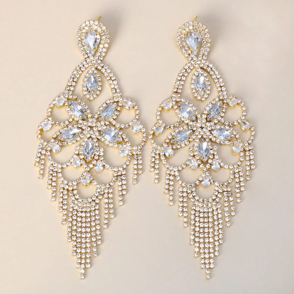 Clear Rhinestone/Gold Chandelier Earrings