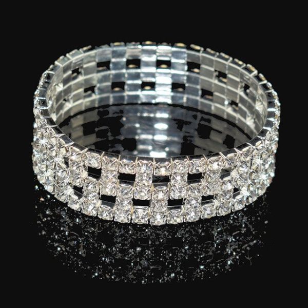 Small Clear Rhinestone Bracelet Multi-row Crystal Stretch Bracelet Wristband Stretchable