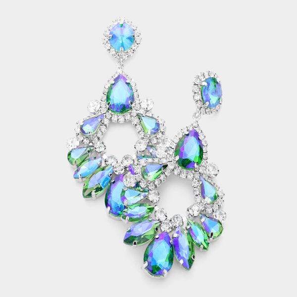 Teal Teardrop Marquise Crystal Drop Evening Earrings