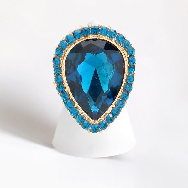 Teal Crystal rhinestone teardrop stretch cocktail ring