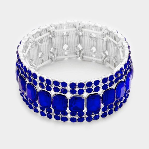 Royal Blue Emerald cut glass crystal stretch bracelet