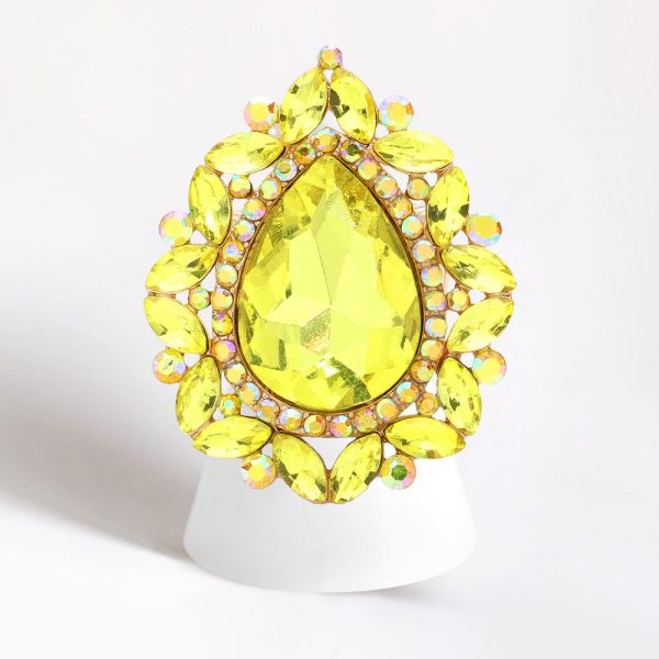 Yellow  Teardrop Stone Centered Round Marquise Stone Trimmed Stretch Ring