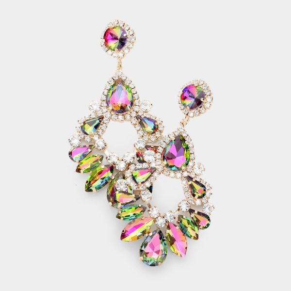 Peacock Teardrop Marquise Crystal Drop Evening Earrings