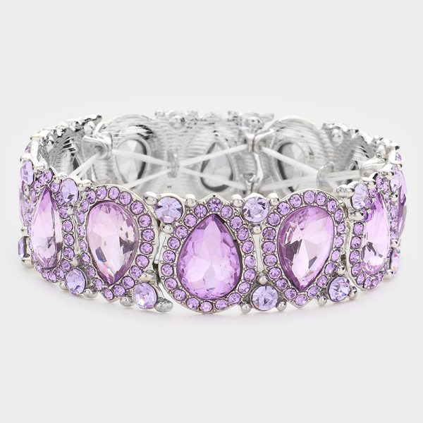 Lavender Teardrop Rhinestone Trim Stretch Evening Bracelet