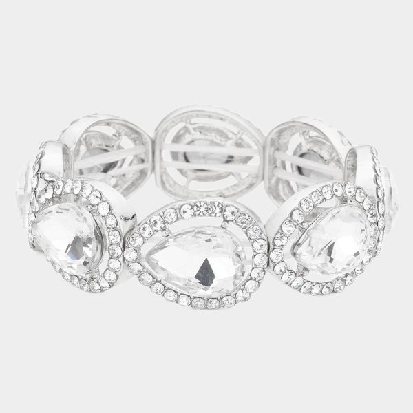 Clear Teardrop Trim Glass Crystal Stretch Evening Bracelet